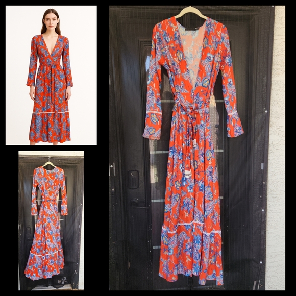 DANIELA CORTE Dresses & Skirts - Floral V-Neck Maxi Dress -‎ Red and Blue
